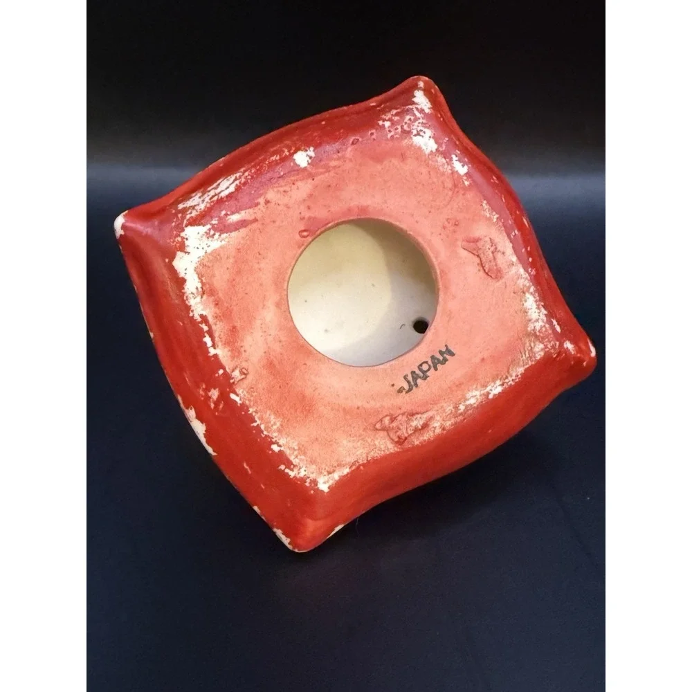 Vintage Japan Ceramic Cat Coin Bank Figurine on Red Pillow‎ Mid Century